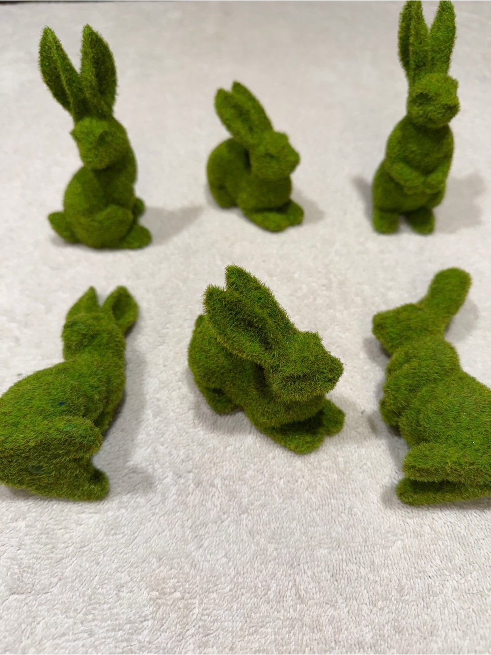 Green Moss Bunny Figurines - Decorative Small Accents set of 6